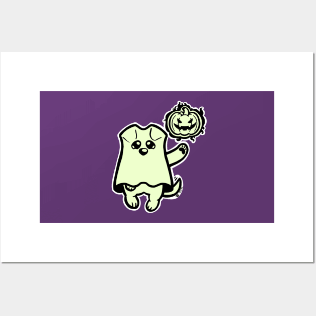 Little Ghost Dog Has a Jack O' Lantern Wall Art by RJKpoyp